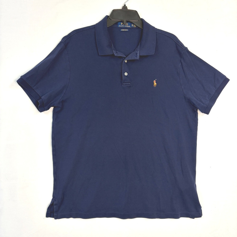 Polo Ralph Lauren Mens Custom Slim Fit Polo Shirt Navy Blue XL Pony Logo Preppy